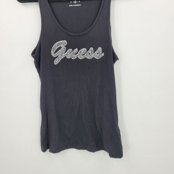 Y2k Guess Black Sleeveless Tank Top Sz M Rhinestone Log Spell Out Baddie Hip Hop - Picture 5 of 11